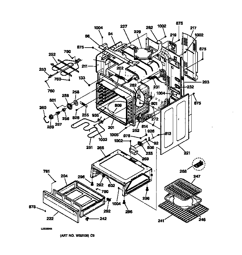GE JBP78WXB1WW body & drawer parts diagram