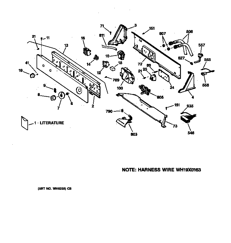 GE WCSR4110TCAA controls & backsplash diagram