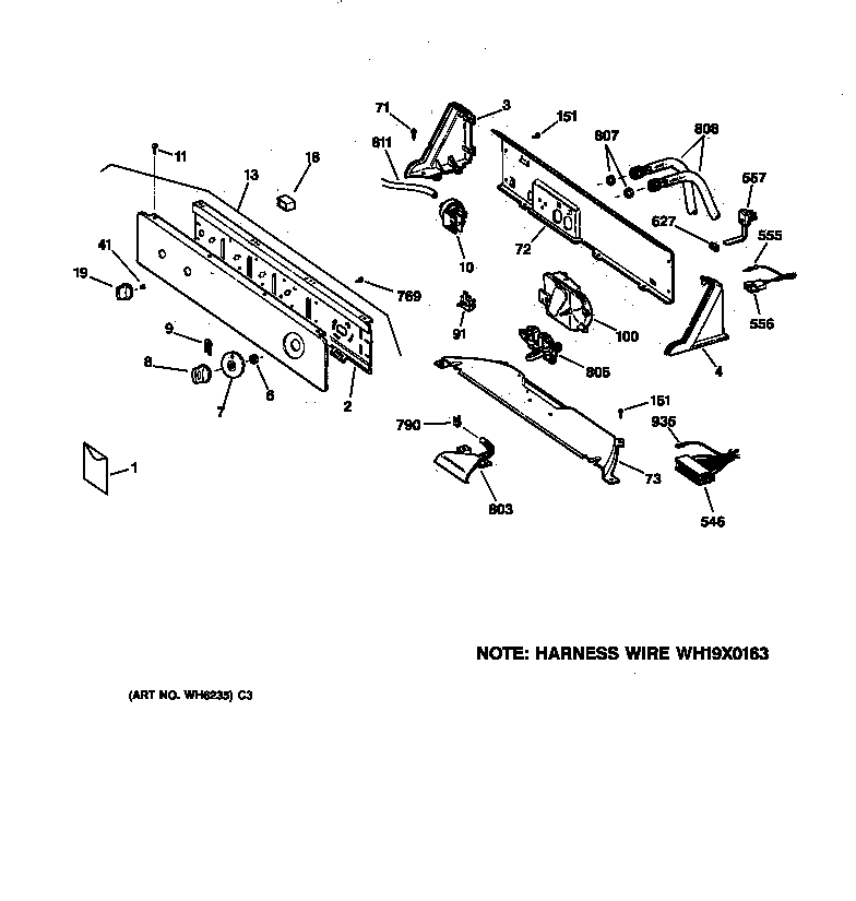 GE WCSR2070TDWW controls & backsplash diagram