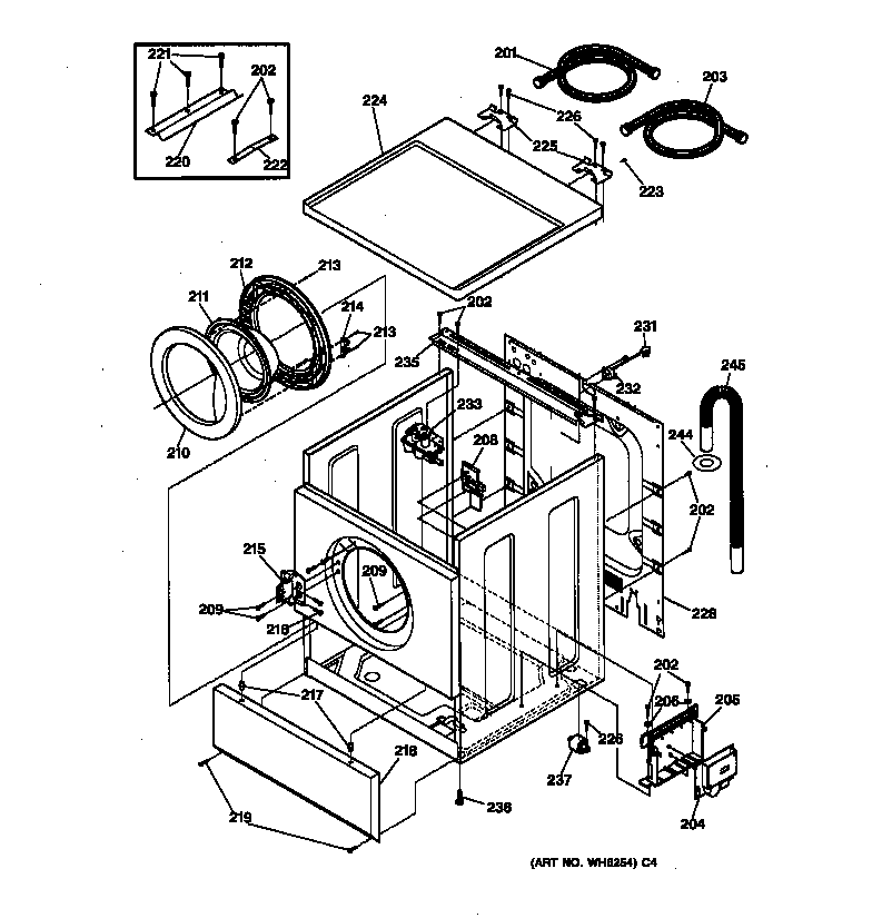 GE SH208W0WW cabinet, door & top diagram