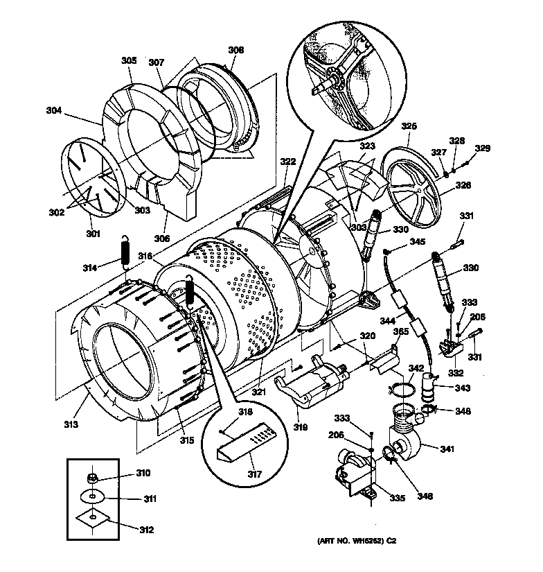 GE SH208W0WW tub & motor diagram