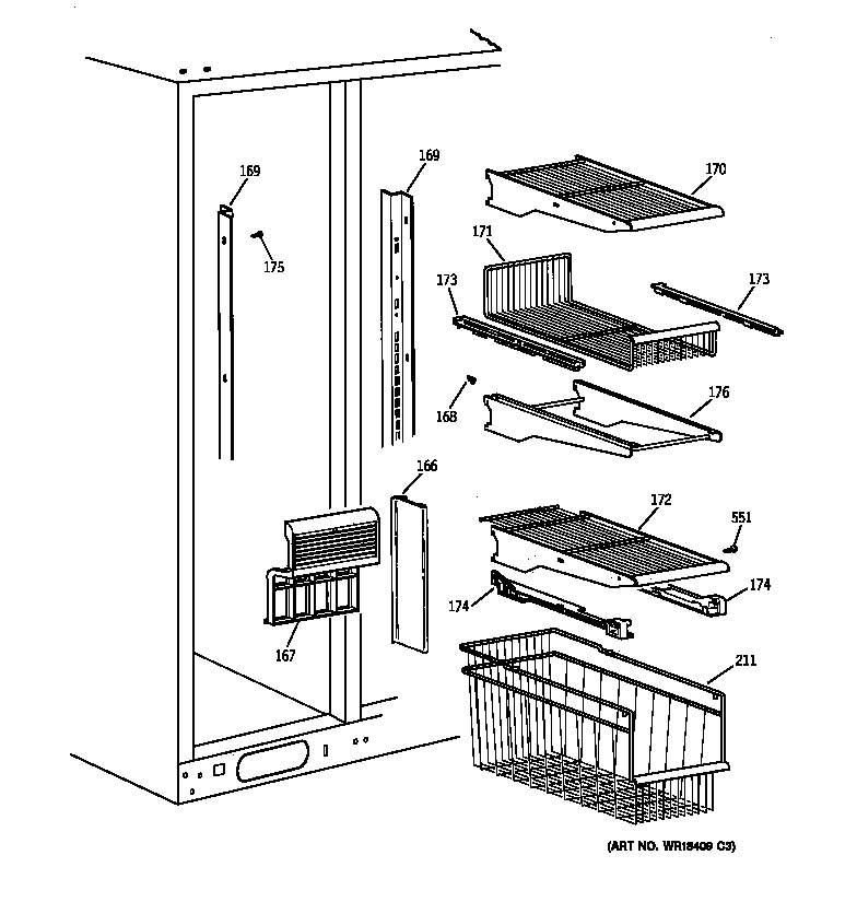 Kenmore 36359472990 freezer section diagram