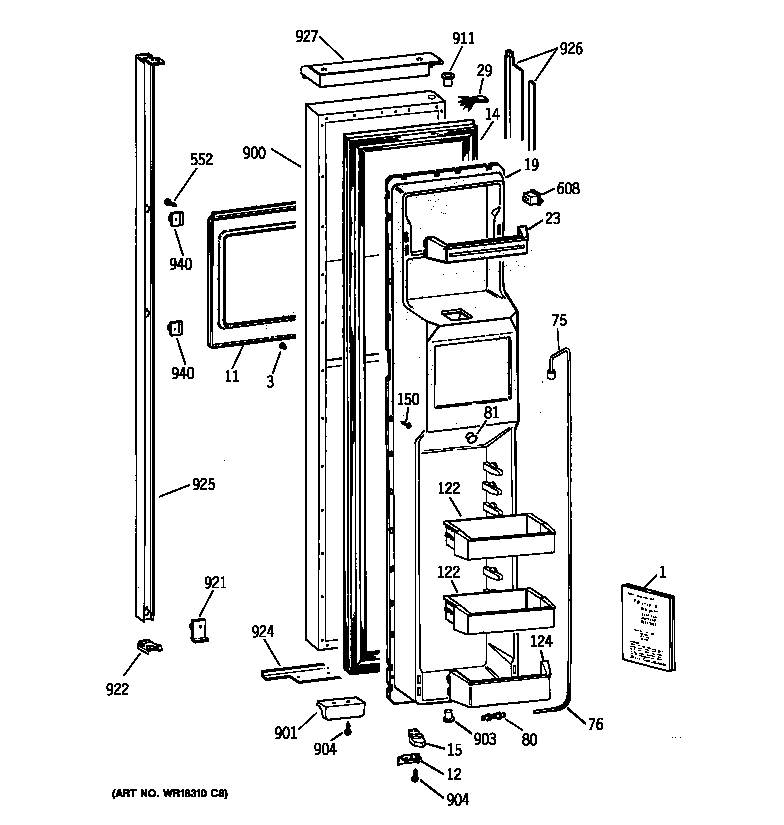 Kenmore 36359492990 freezer door diagram