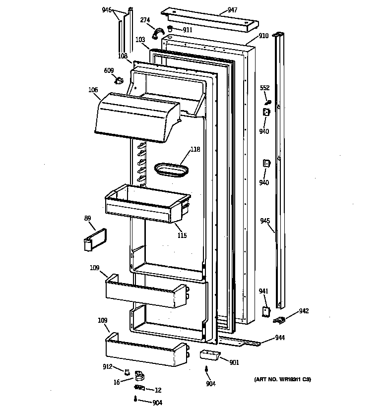 Kenmore 36359492990 fresh food door diagram