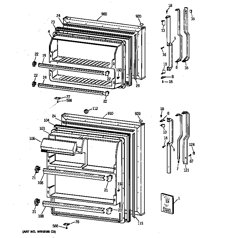 GE TBT14SAZBRAD doors diagram