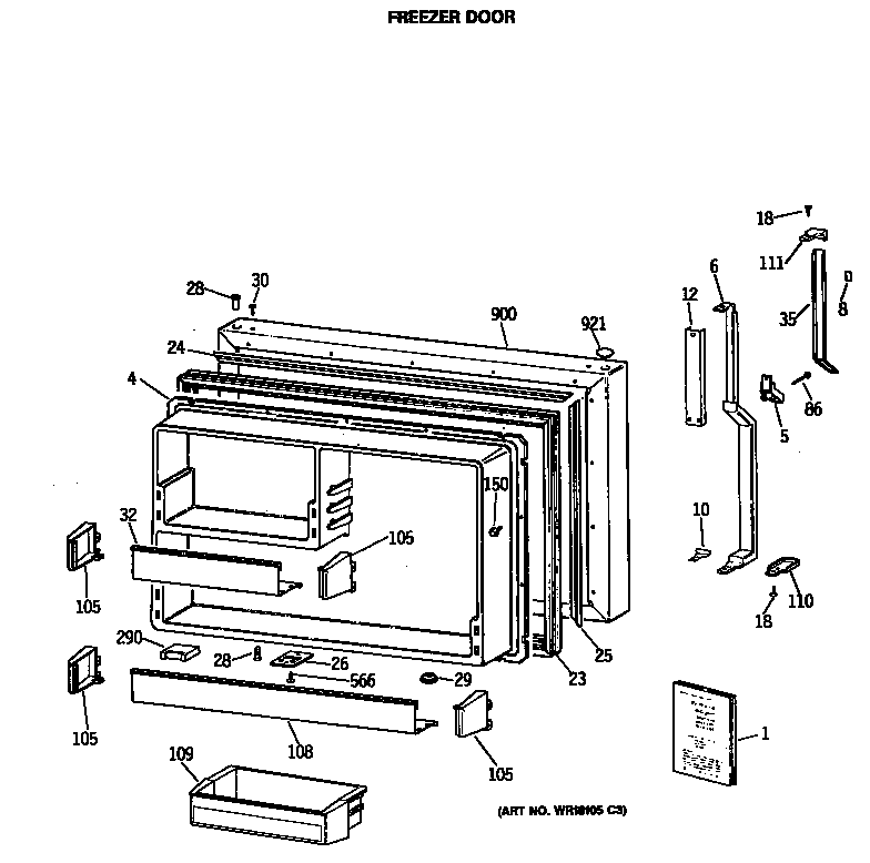 GE TBX19PATMRBB freezer door diagram