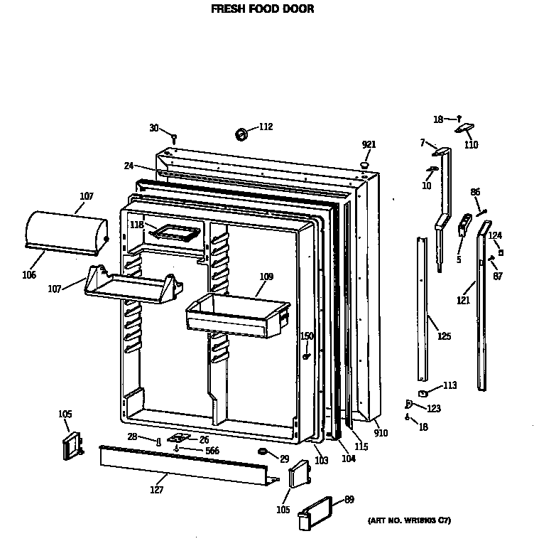 GE TBX19PATMRBB fresh food door diagram