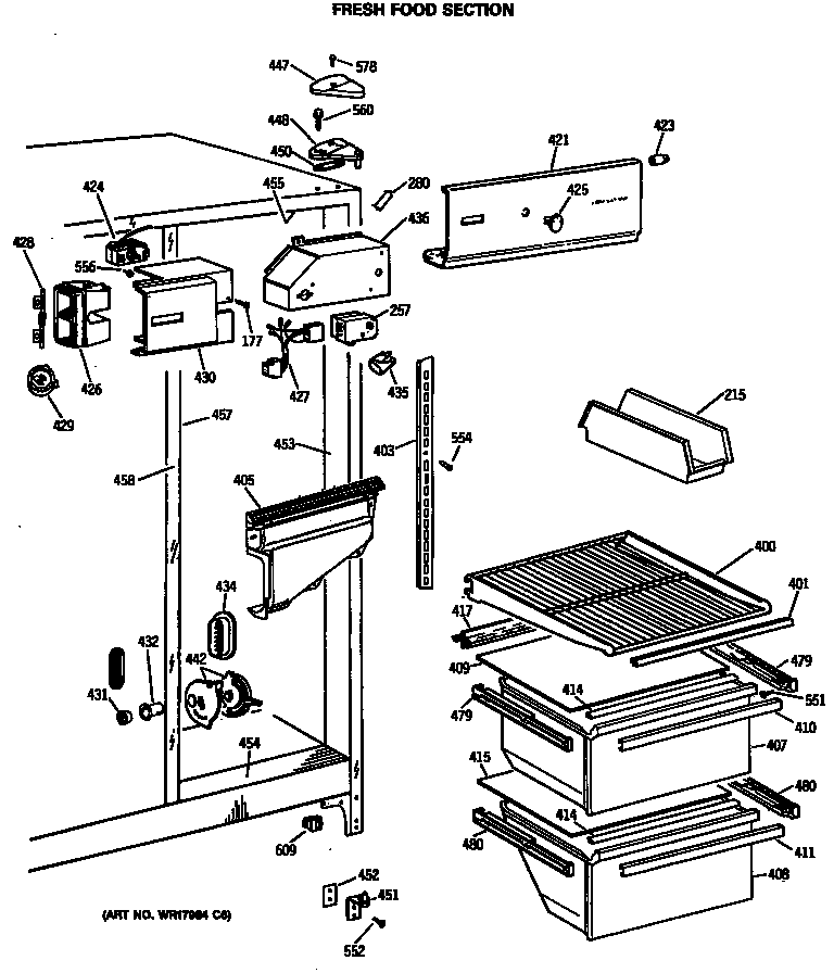 GE MSX20EASBWH fresh food section diagram