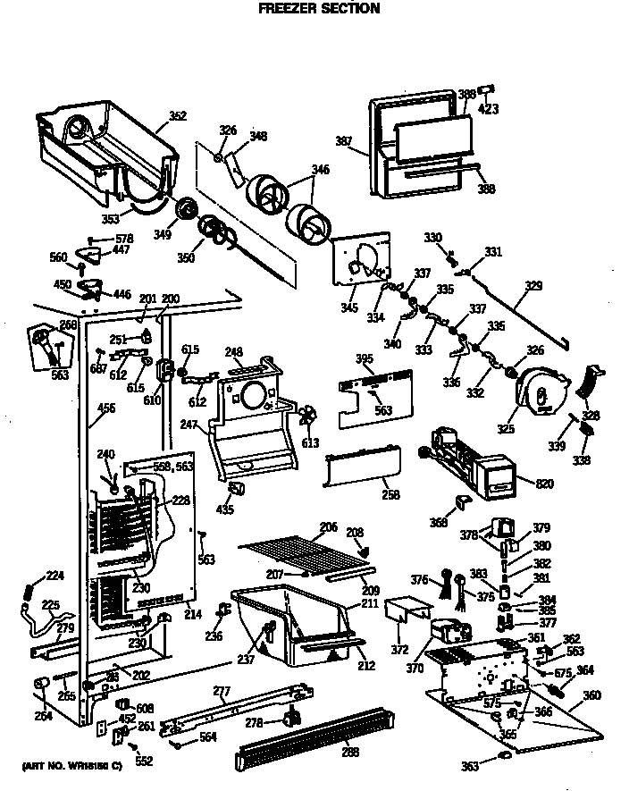 GE MSX22BRSBAD freezer section diagram