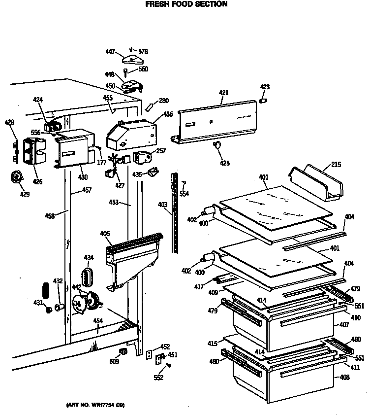 GE MSX22GASBAD fresh food section diagram