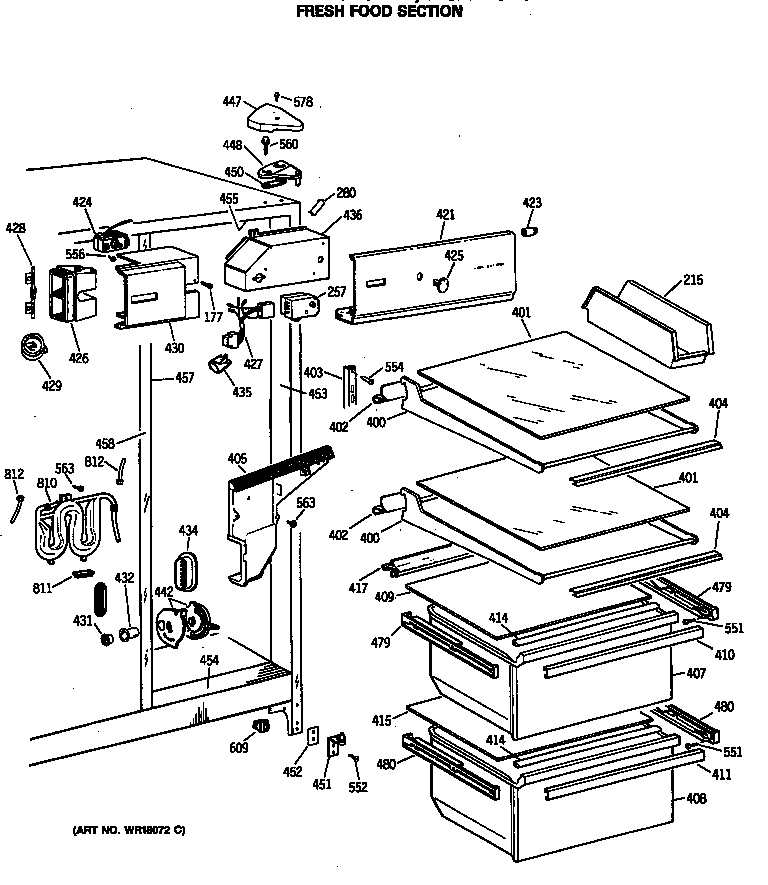 GE MSX22GRSBAD fresh food section diagram