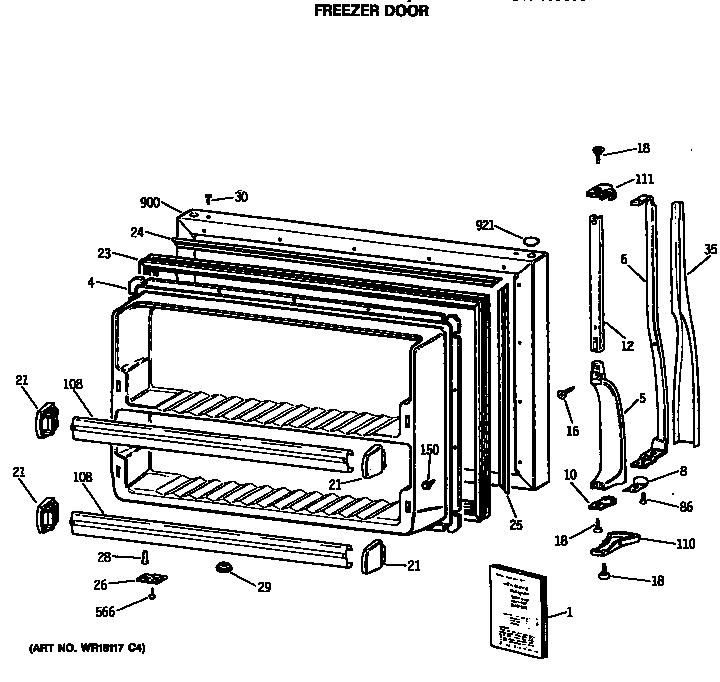 GE MTH18EASMRWH freezer door diagram