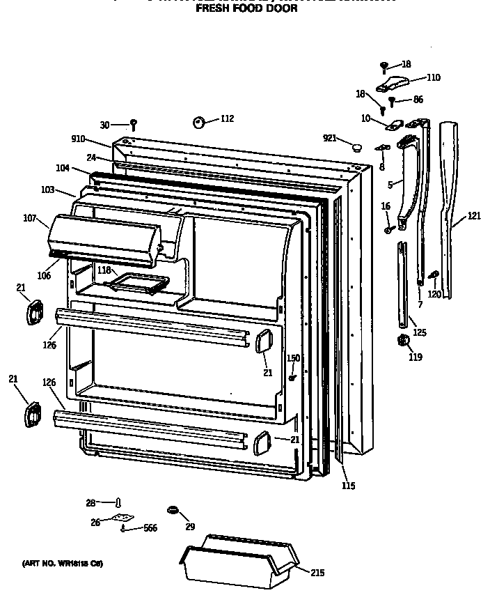 GE MTH18EASMRWH fresh food door diagram