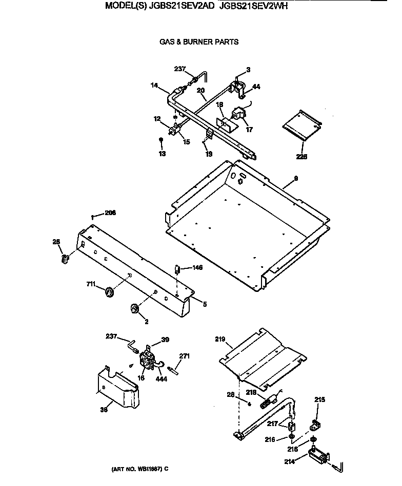 GE JGBS21SEV2AD gas & burner parts diagram