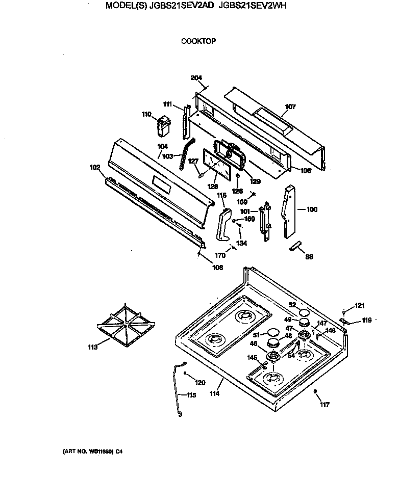 GE JGBS21SEV2AD cooktop diagram