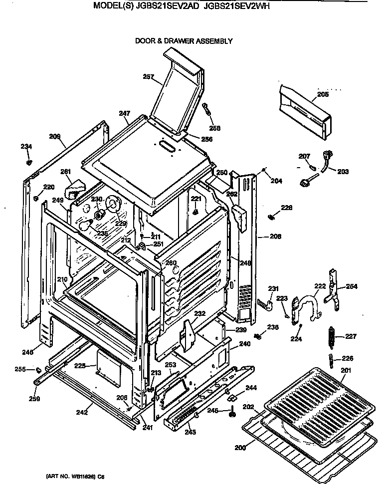 GE JGBS21SEV2AD door & drawer assembly diagram