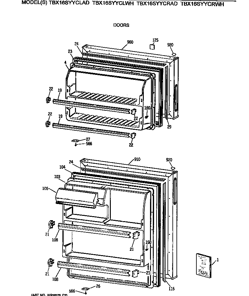 GE TBX16SYYCRAD doors diagram