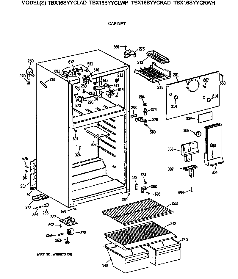 GE TBX16SYYCRAD cabinet diagram
