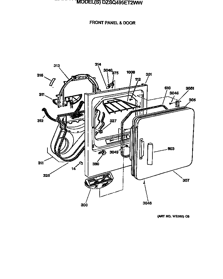 GE DZSQ495ET2WW front panel & door diagram