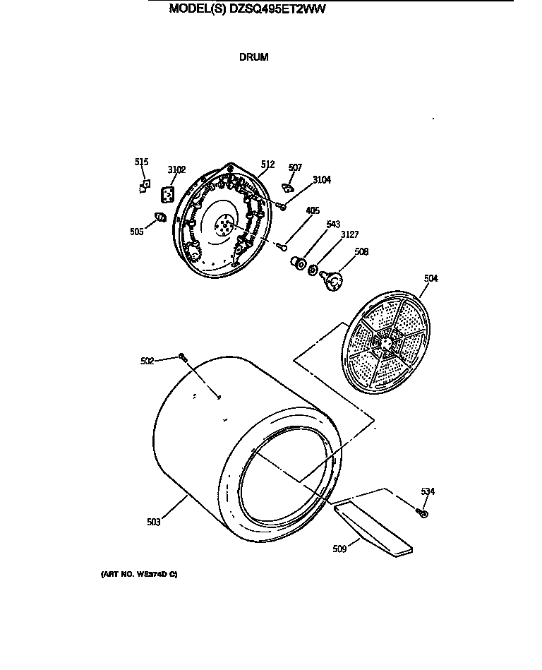 GE DZSQ495ET2WW drum diagram