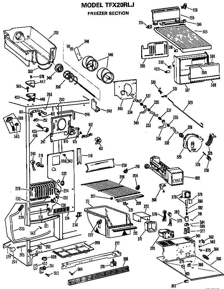 GE TFX20RLJ freezer section diagram