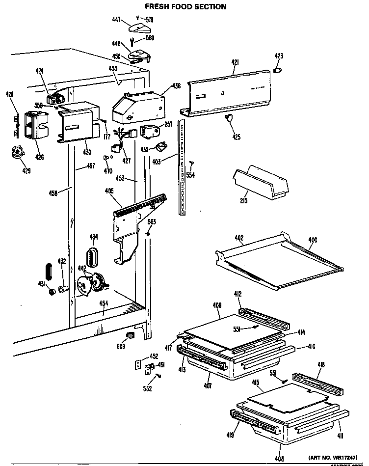 GE TFX20RLJ fresh food section diagram
