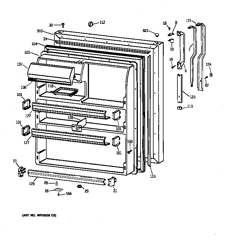 GE TBX21MAXFRWW fresh food door diagram