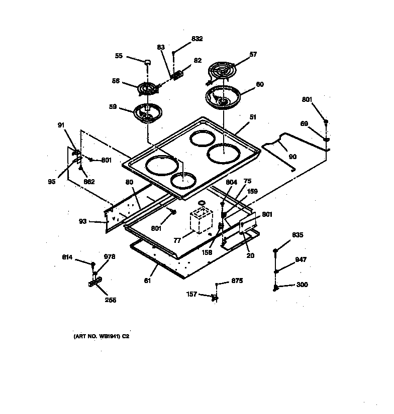 GE JDP37GV1BB cooktop diagram