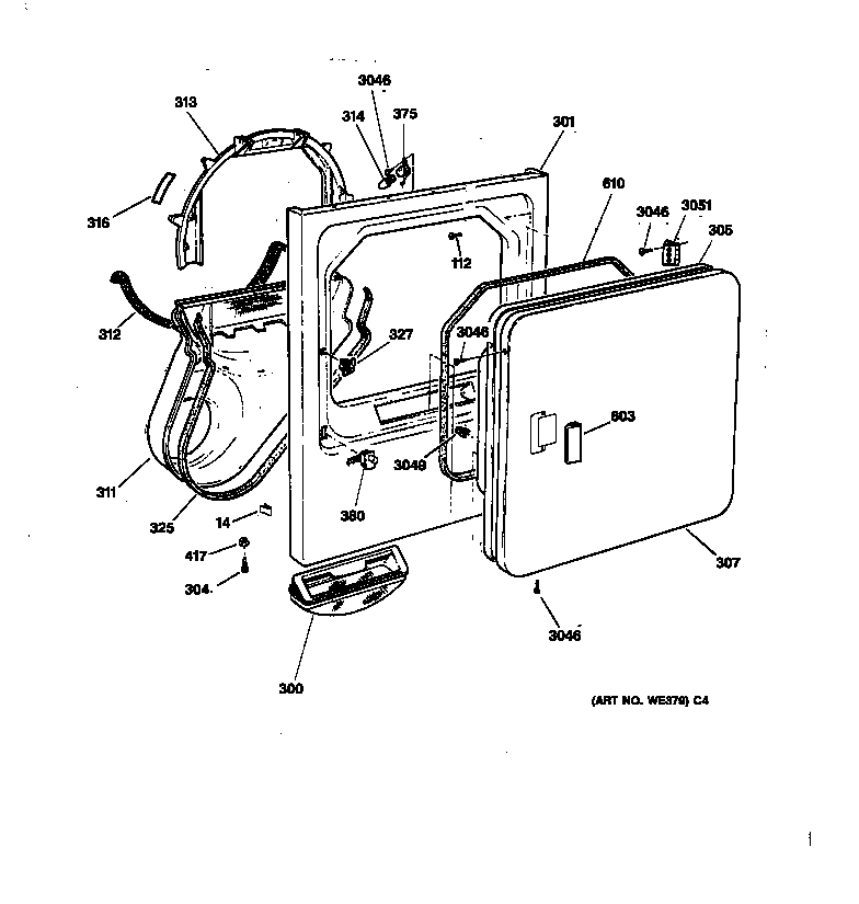 GE DWXR473GT2WW front panel & door diagram