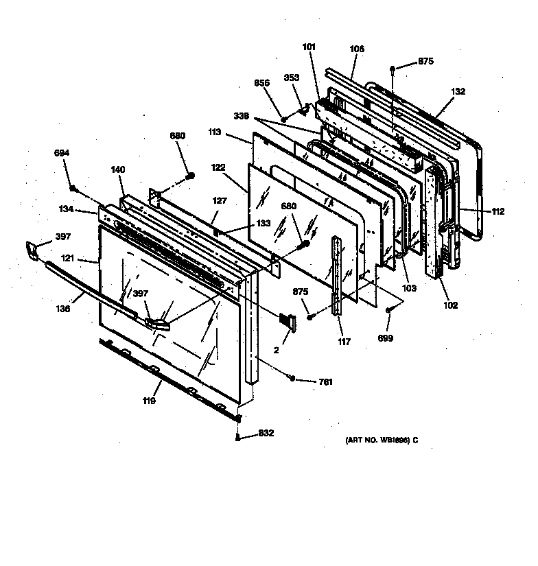 GE JTP15WW1WW oven door diagram