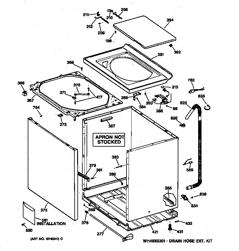 GE VBSR1070T5WB cabinet, cover & front panel diagram