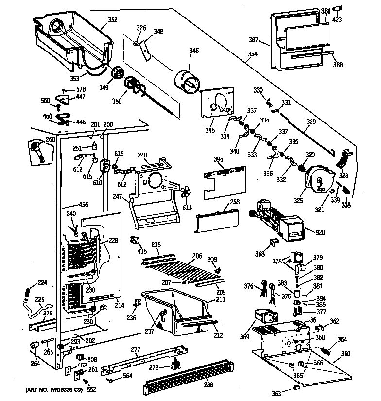 GE CSX27DRXDAA freezer section diagram