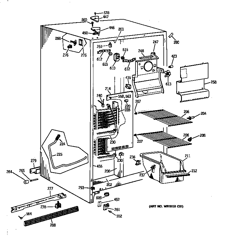 GE CSX19LAXFWH freezer section diagram