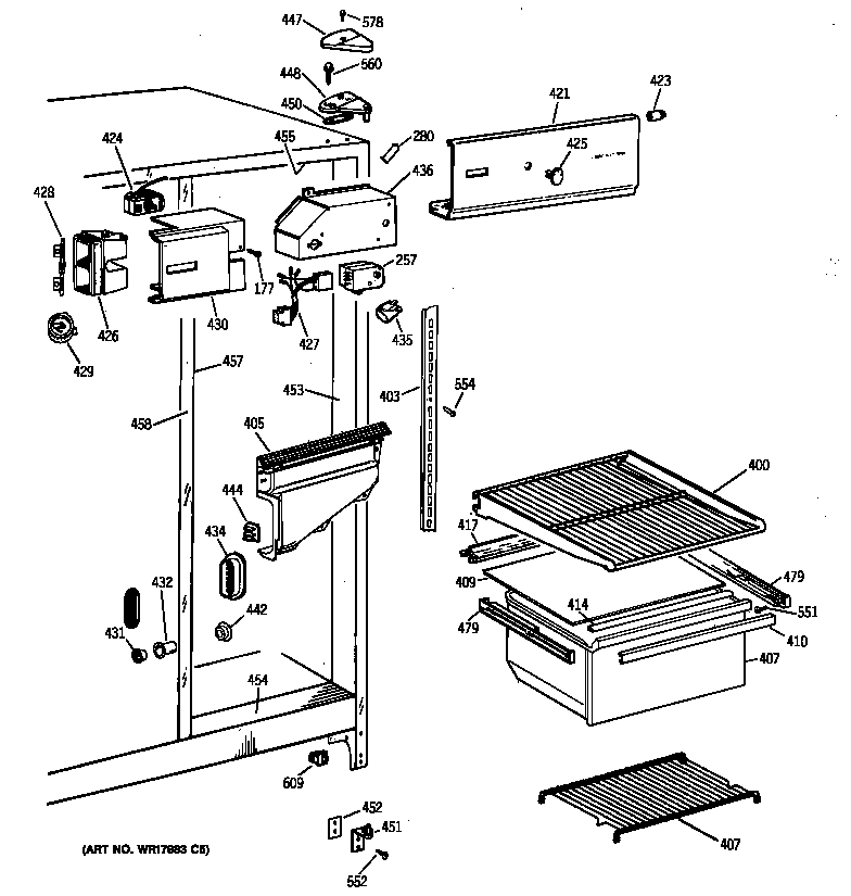 GE CSX19LAXFWH fresh food section diagram
