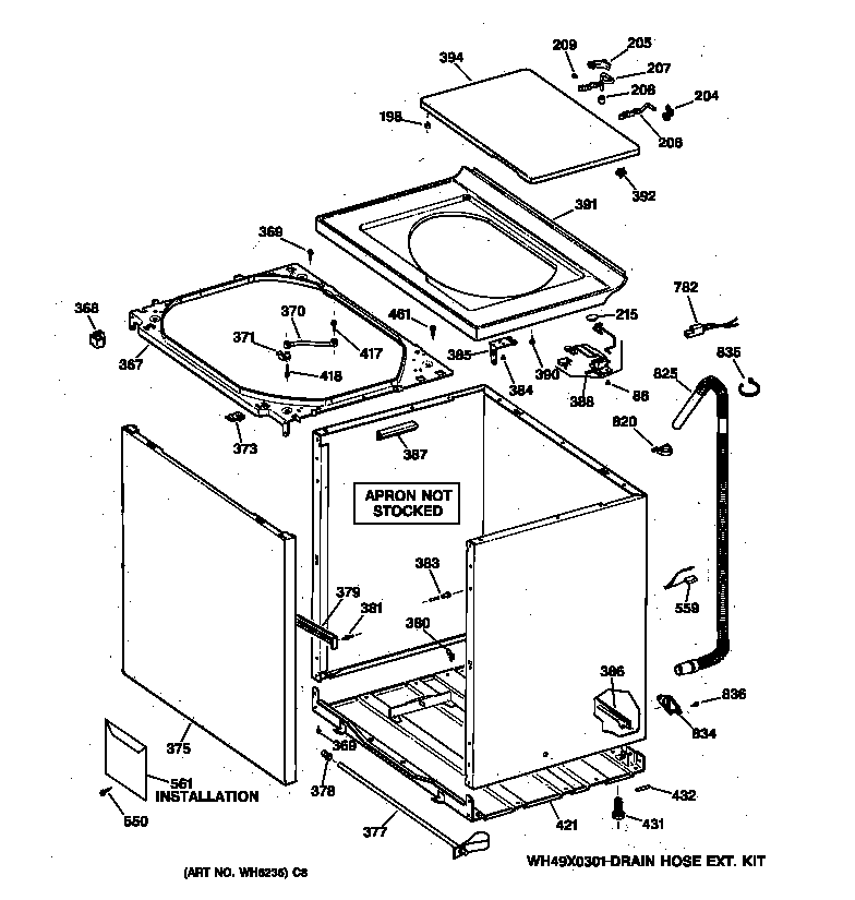 Hotpoint VVXR1040V0WW cabinet, cover & front panel diagram