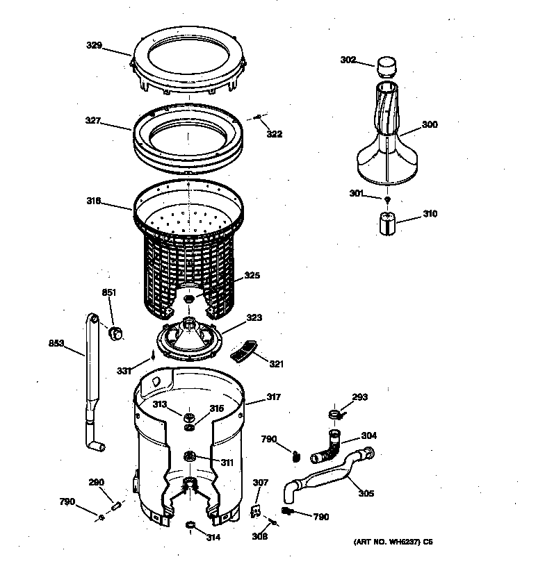 Hotpoint VVXR1040V0WW tub, basket & agitator diagram