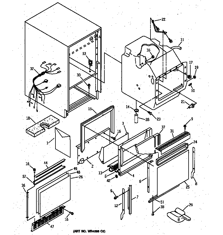 GE ZDIW50YA cabinet liner & door parts diagram