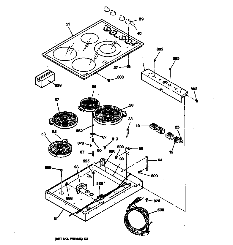 GE JCP360BV2BB cooktop diagram