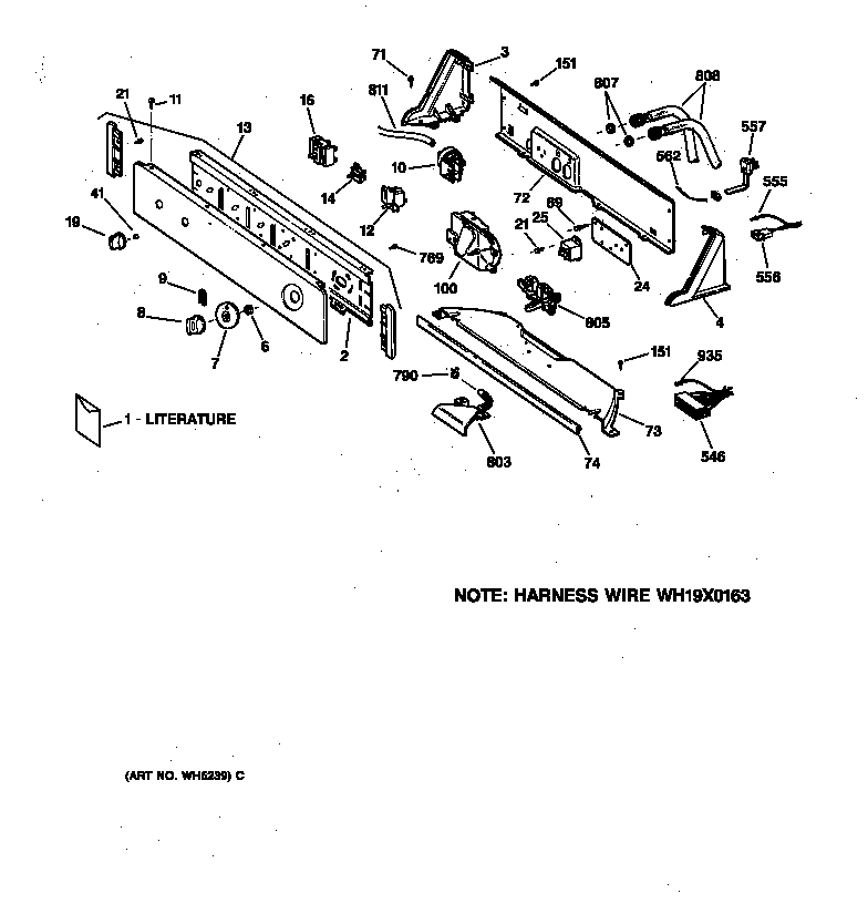 GE WDSR4110T6AA controls & backsplash diagram