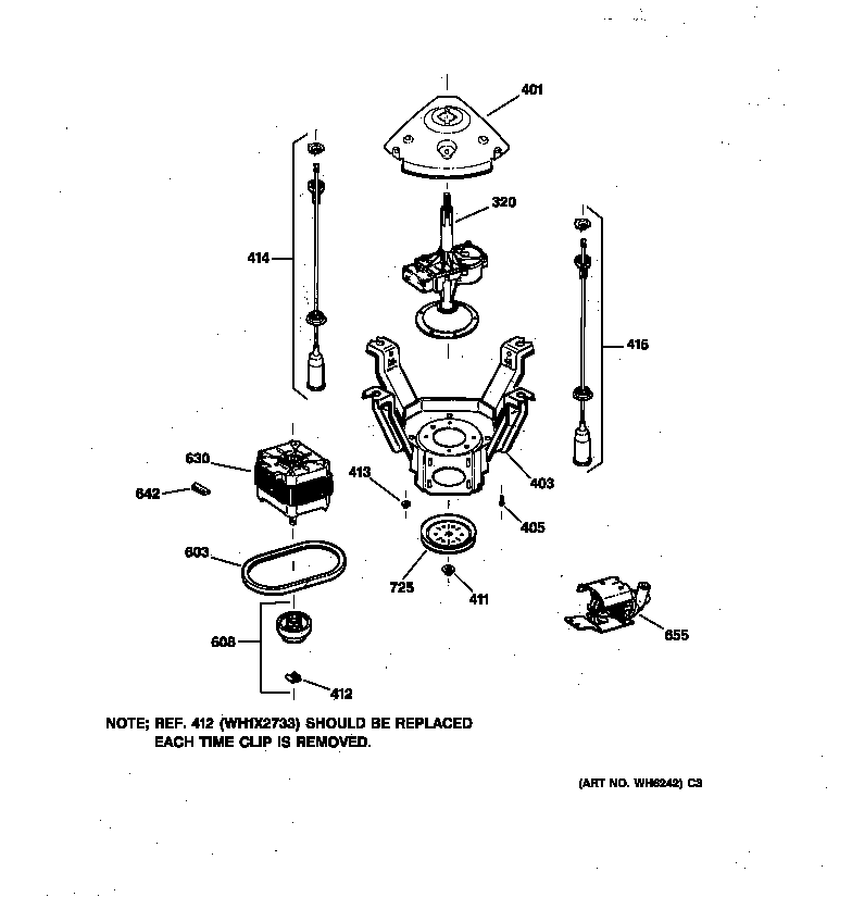 GE WDSR4110T6AA suspension, pump & drive components diagram