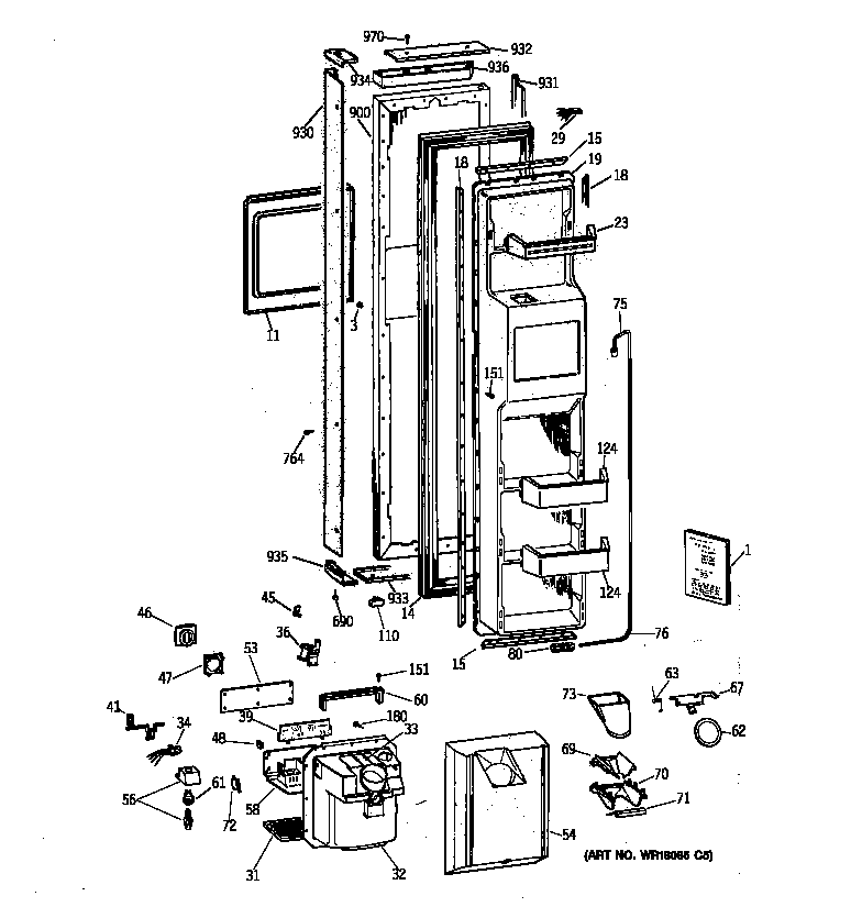 GE TPX21BRXFWW freezer door diagram