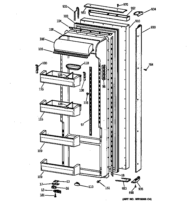 GE TPX21BRXFWW fresh food door diagram