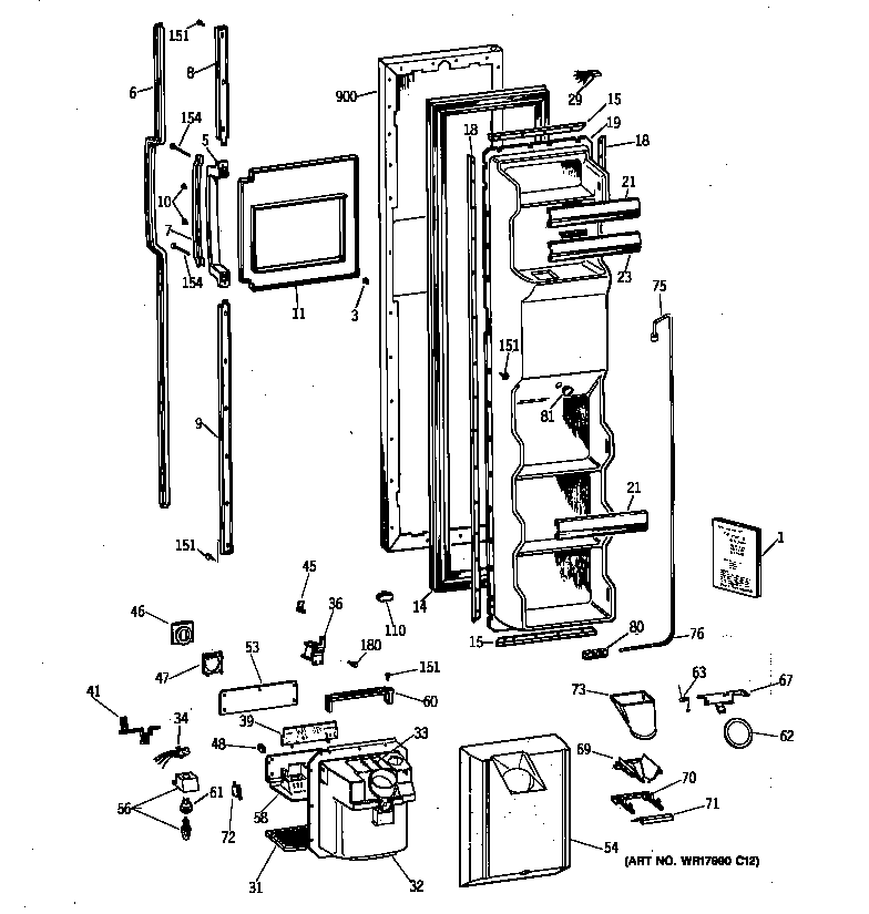 GE TFX25VRZBAA freezer door diagram