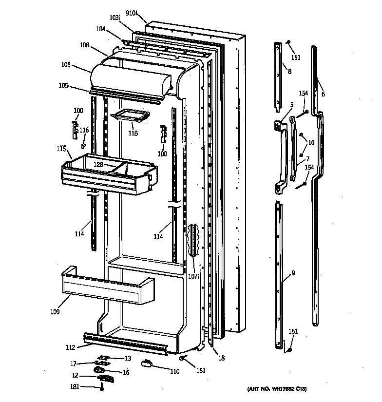 GE TFX25VRZBAA fresh food door diagram