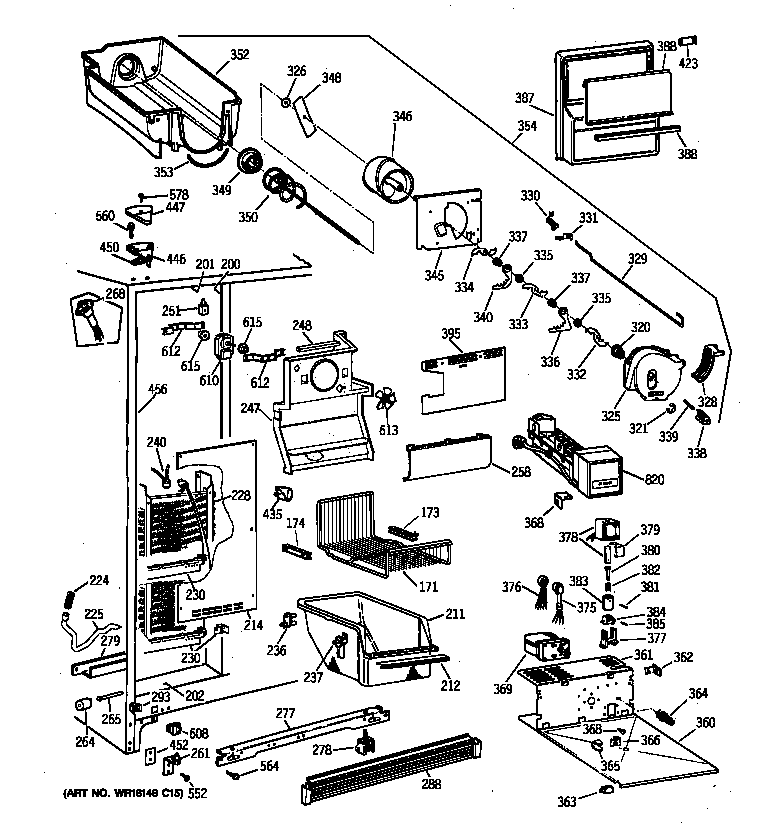 GE TFX25VRZBAA freezer section diagram