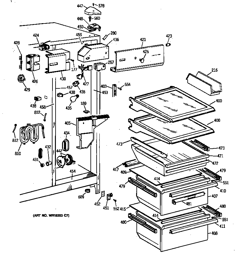 GE TFX25VRZBAA fresh food section diagram