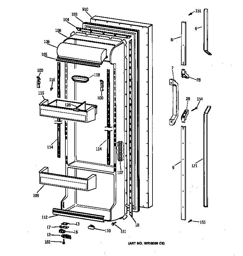 GE TFH22PRXFWW fresh food door diagram