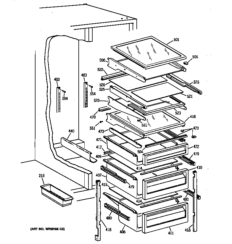 GE TFH22PRXFWW fresh food shelves diagram