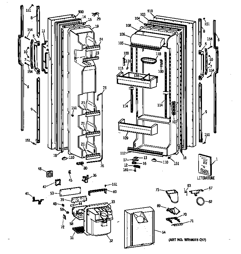 GE TFX22NWZBWH doors diagram