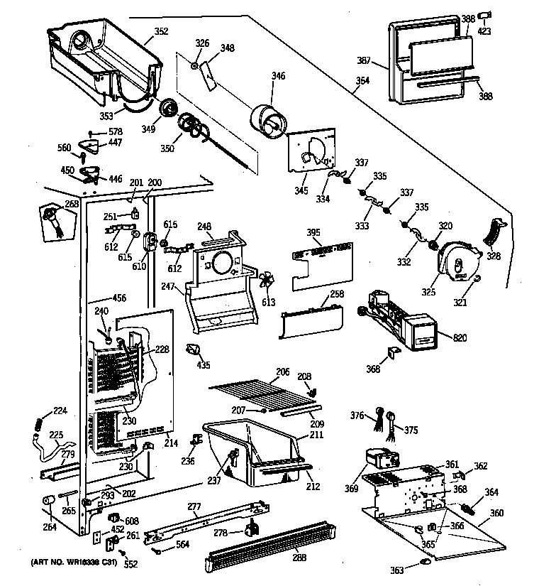 GE TFX22NWZBWH freezer section diagram